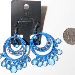 Accessori Ladies Jeweled Beaded Drop Dangle Earrings Blue Tones Hook Fasteners